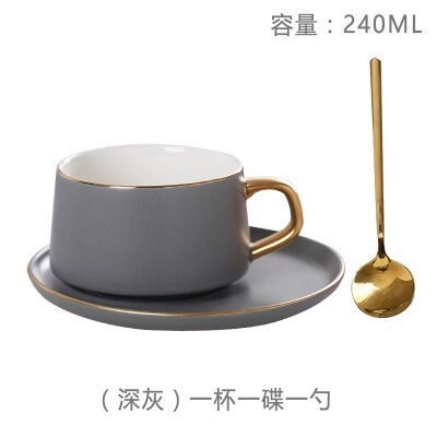 Enkel moderne keramisk tekop sæt underkop ske guld kant bærbar kaffekop sæt vintage tazas de cafe køkkenartikler  eb50bd