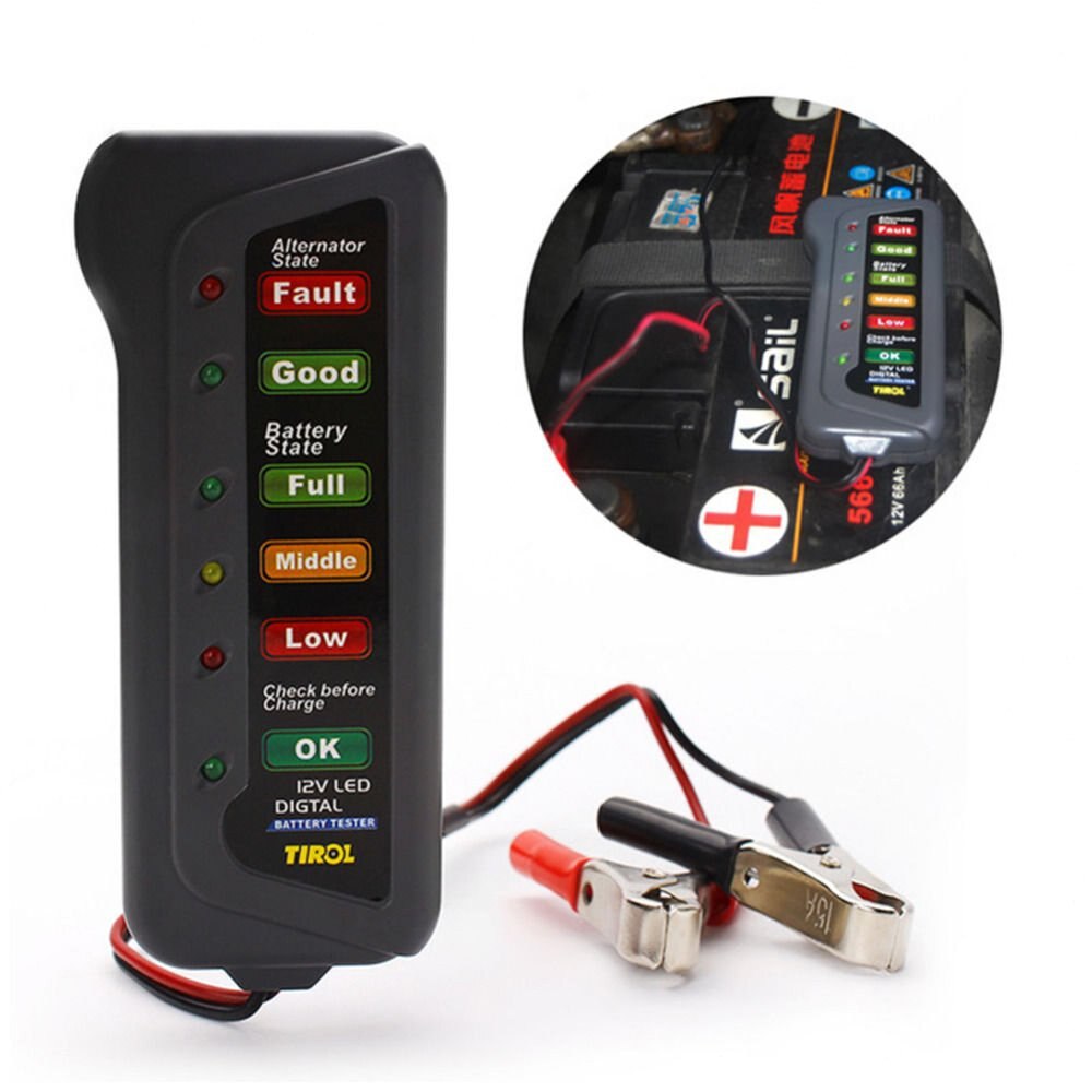 Digital 12V Car Motorcycle Battery Alternator Tester With 6 LED Lights Display Car Vehicle Battery Testing Tool Directx