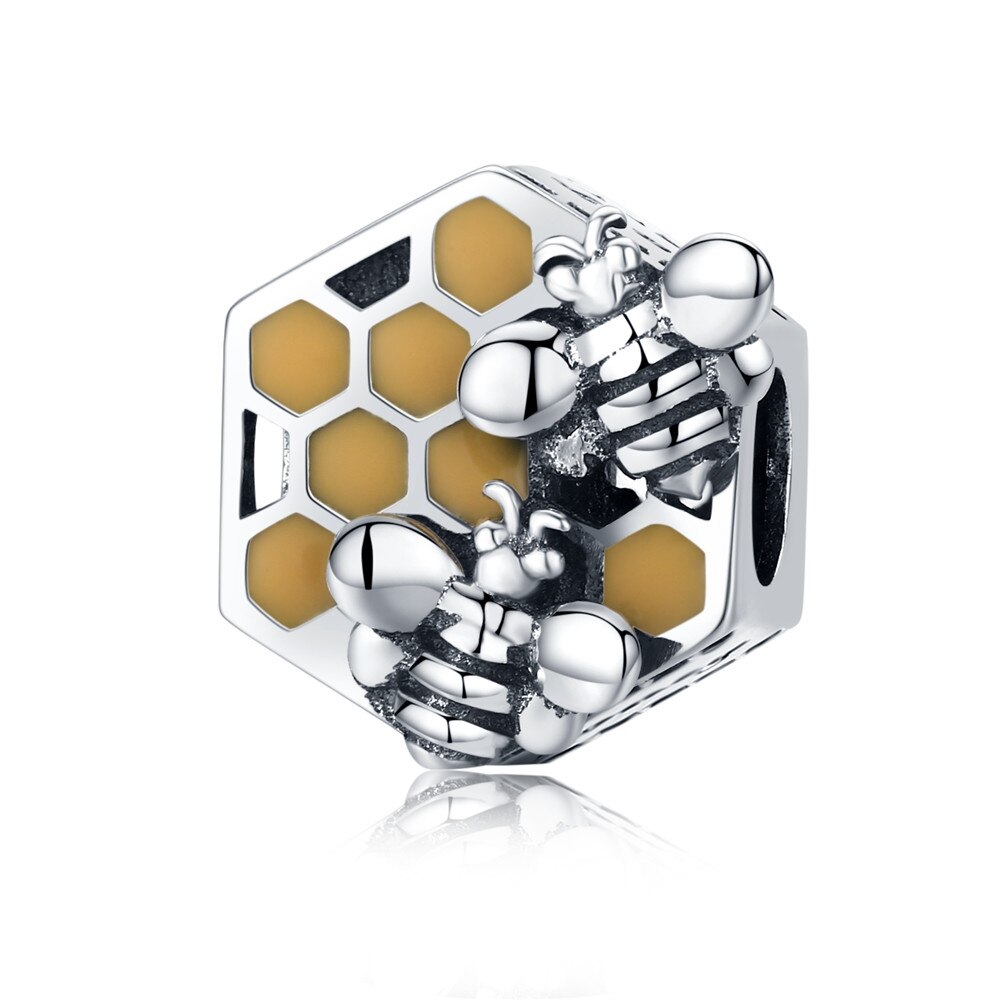 Abalorio de abeja de Plata de Ley 925, cristal de abeja, cuentas de insectos, apto para pulseras, joyería de plata auténtica Original, , ECC821: ECC500