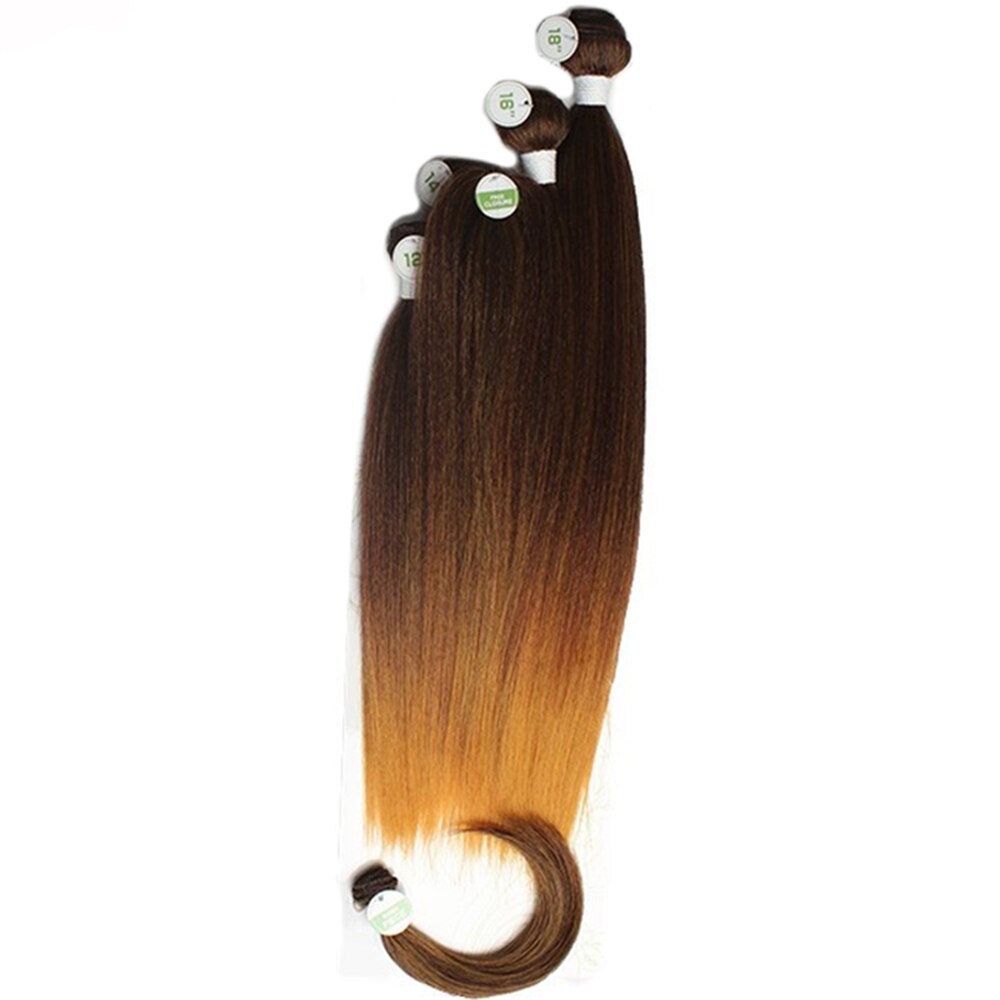 Yaki Straight Hair Bundles With Closure For Women X-TRESS Natural Black Synthetic Hair Weave Extensions 4 Bundles/Pack 12-18inch: 1844