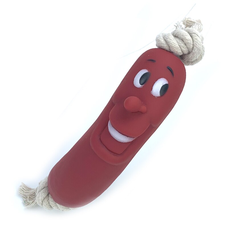 Expression Pet Dog Toy Red Sausage Cute Smiley face Healthy Latex Dogs Bite Cotton Rope Toy For Small Medium Puppy Pet Supplies: Smile