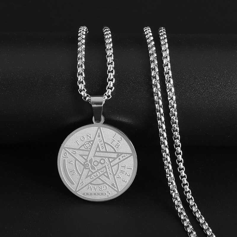 Collar de pentagrama de brujería de acero inoxidable para hombre, colgante de Tetragrammaton judío y hebreo, amuleto de solmón, joyería