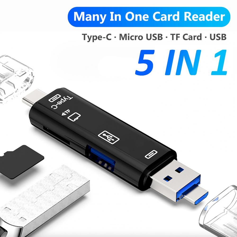 Adaptador de lector de tarjetas Plug Play de alta velocidad 5 en 1 USB-C 3,0 tipo C lector de tarjetas TF para teléfono tableta ordenador