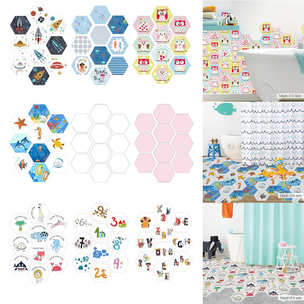 10pcs/Set PVC Imitation Marble Hexagonal Tile Stickers Bathroom Kitchen DIY Home Nonslip Floor Tiles DIY 3D Stickers Home Decor