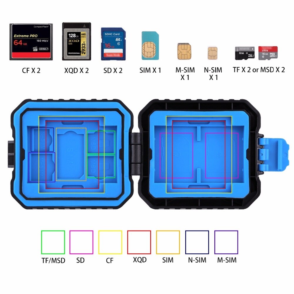 PULUZ Memory Card Case 11 Slots Waterproof Protector Storage Box for 2CF+2XQD+2SD+1SIM+1M-SIM+1N-SIM+2TF/MSD