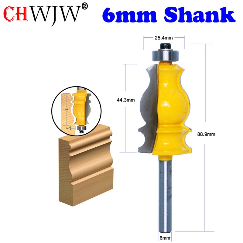 CHWJW 1PC 6mm 1/4-Inch Shank Architectural Molding Router Bit Carbide Sculpture Fishtail Cutter Woodworking Shape Cutter Tool: 6mmShank