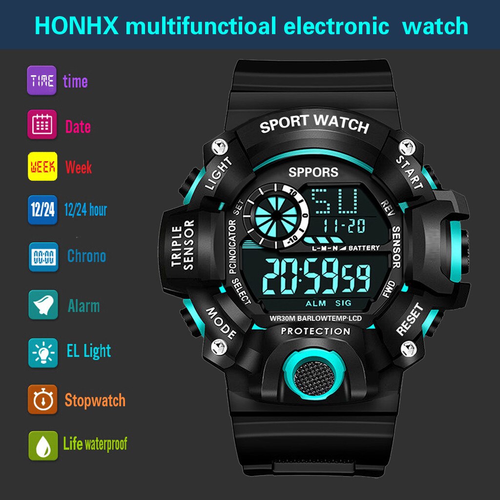 Honhx Horloges Outdoor Sport Horloge Mannen Multifunctionele Horloges Waterdichte Digitale Horloge Relogio Masculino # P40