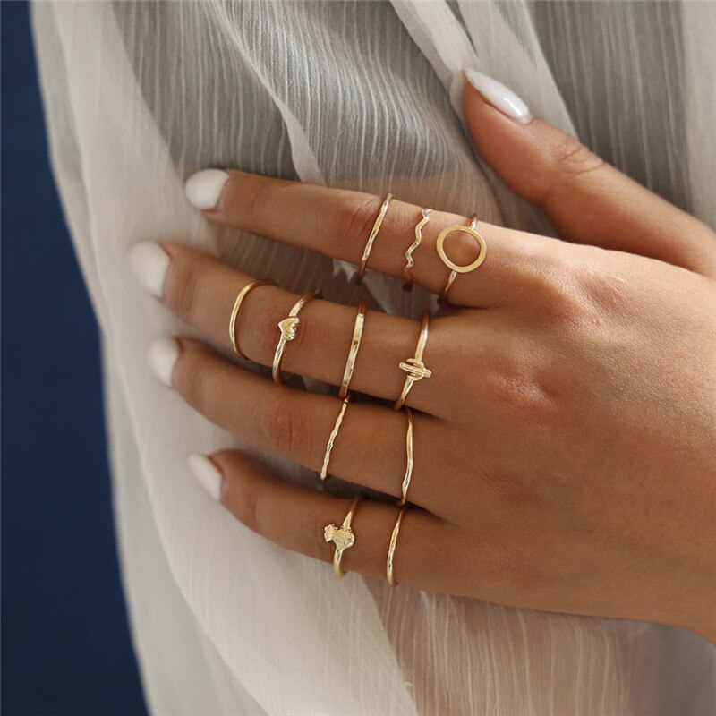 LETAPI Vintage Crystal Flower Ringen Voor Vrouwen Retro Geometrische Goud Kleur Knuckle Ring Set Statement Sieraden: R00082