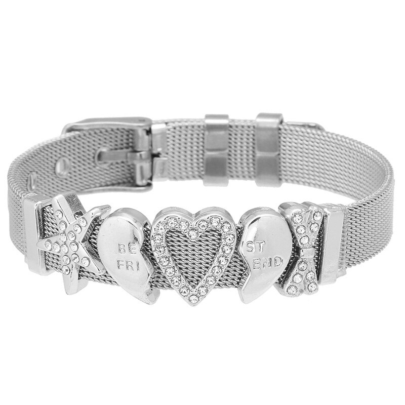 de joyería de acero inoxidable Keeper Mesh Bracelet Set con corazón Arco Iris unicornio finos dijes pulseras como para mujer: S011