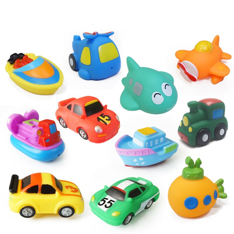 Cold Bath Toy Pool Baby Toy Child Water Colorful Fighter Submarine Train Car Boat Soft Rubber Toy Boy Girl Safety