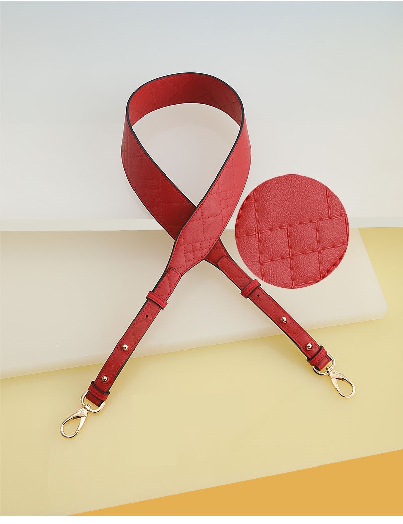 Mærke vævemønster justerbar taske bred rem kvinders læder skulder crossbody rem taske tilbehør: Diamant linje rød