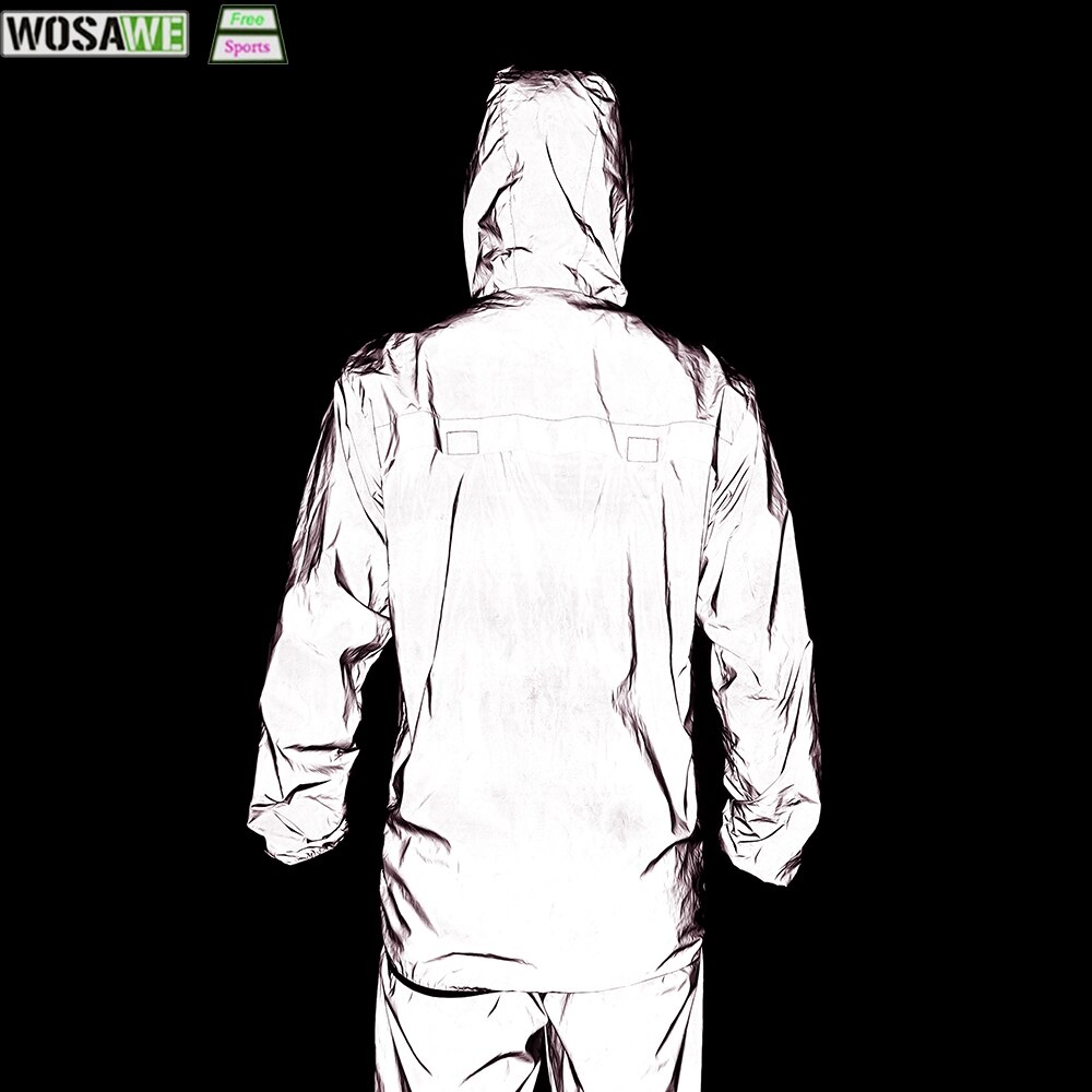 WOSAWE Full Reflective Cycling Jacket Night Riding Necessity Men Spring Autumn Hooded Windbreaker Windproof Waterproof Jacket