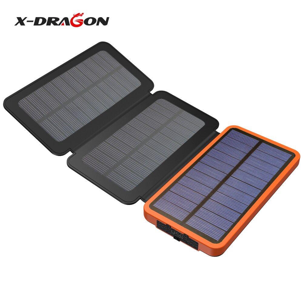 X-DRAGON Solar Power Bank 10000mAh Outdoor Solar Charger External Battery for iPhone Samsung xiaomi Cell Phones