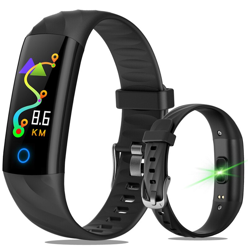 Smart armbånd ure skridttæller pulsmåler blod ilt fitness tracker sportsur svømning vandtæt smart armbånd: Sort
