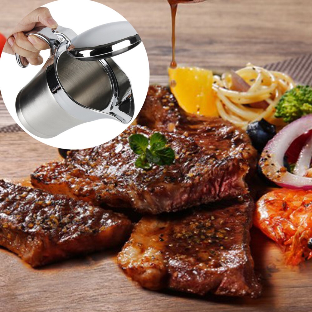 Stainless Steel Gravy Container Boats Pot Double-Layer Insulation Fruit Juice Dispenser Steak Juice Sauce Thermal Thermo Jug