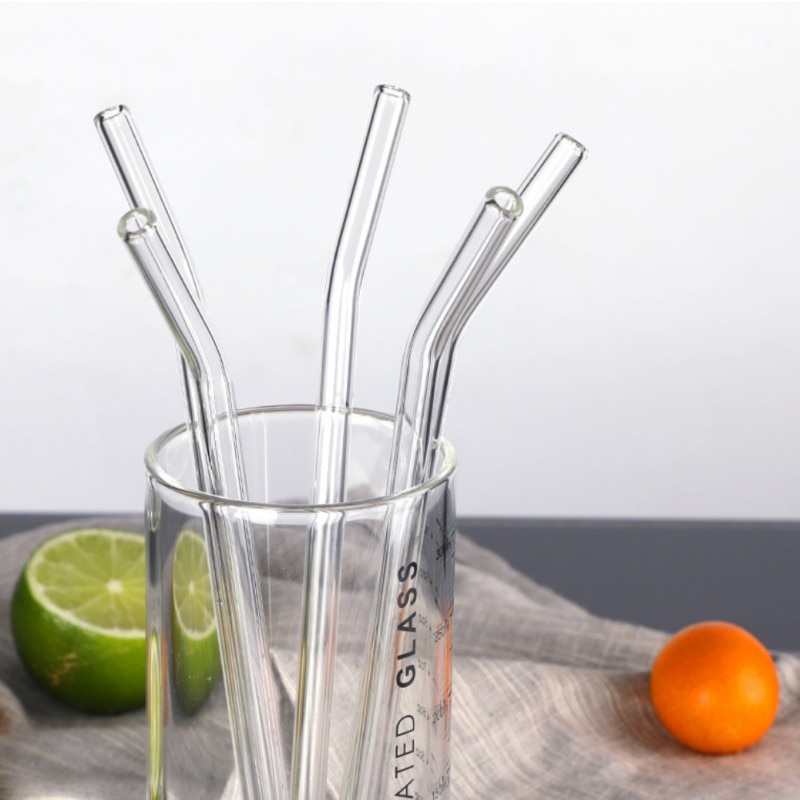 Glas Rietjes Clear Gebogen Herbruikbare Stro Voor Smoothies Essentiële Oliën Met Reinigingsborstel Stro Set