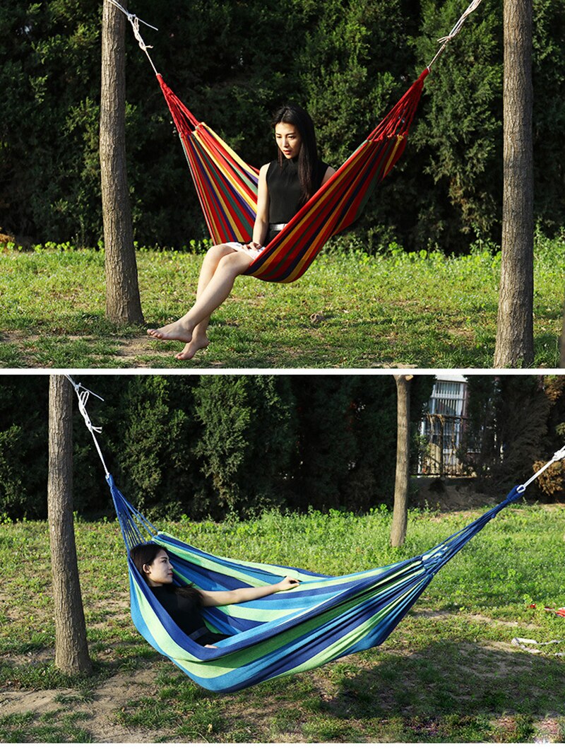 rainbow Outdoor Leisure Double collapsible canvas Hammocks Ultralight Camping Hammock with backpack