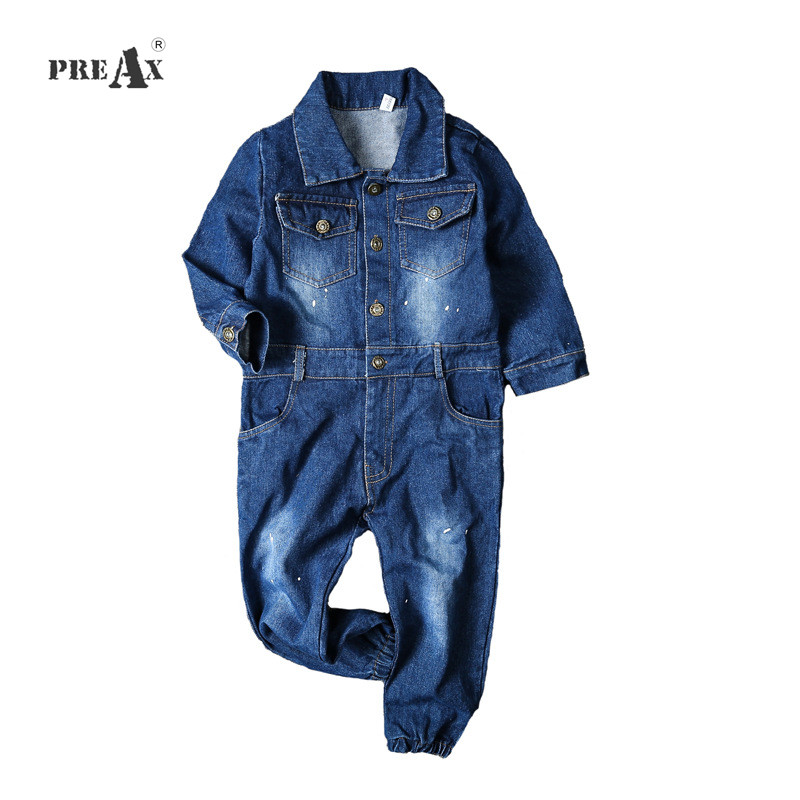 Crianças meninos macacões do bebê meninas denim jeans bodysuit crianças roupas da criança menina azul marinho primavera outono calças