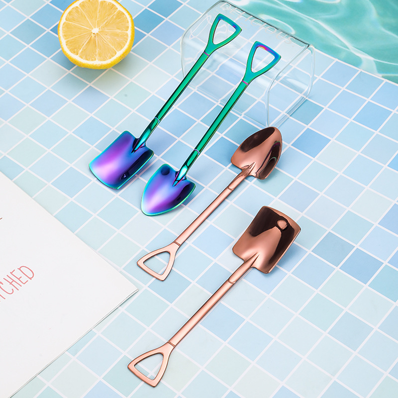 2PCS Coffee Spoon Cutlery Set Stainless Steel Retro Iron Shovel Ice Cream Spoon Scoop Spoon tea-spoon Tableware