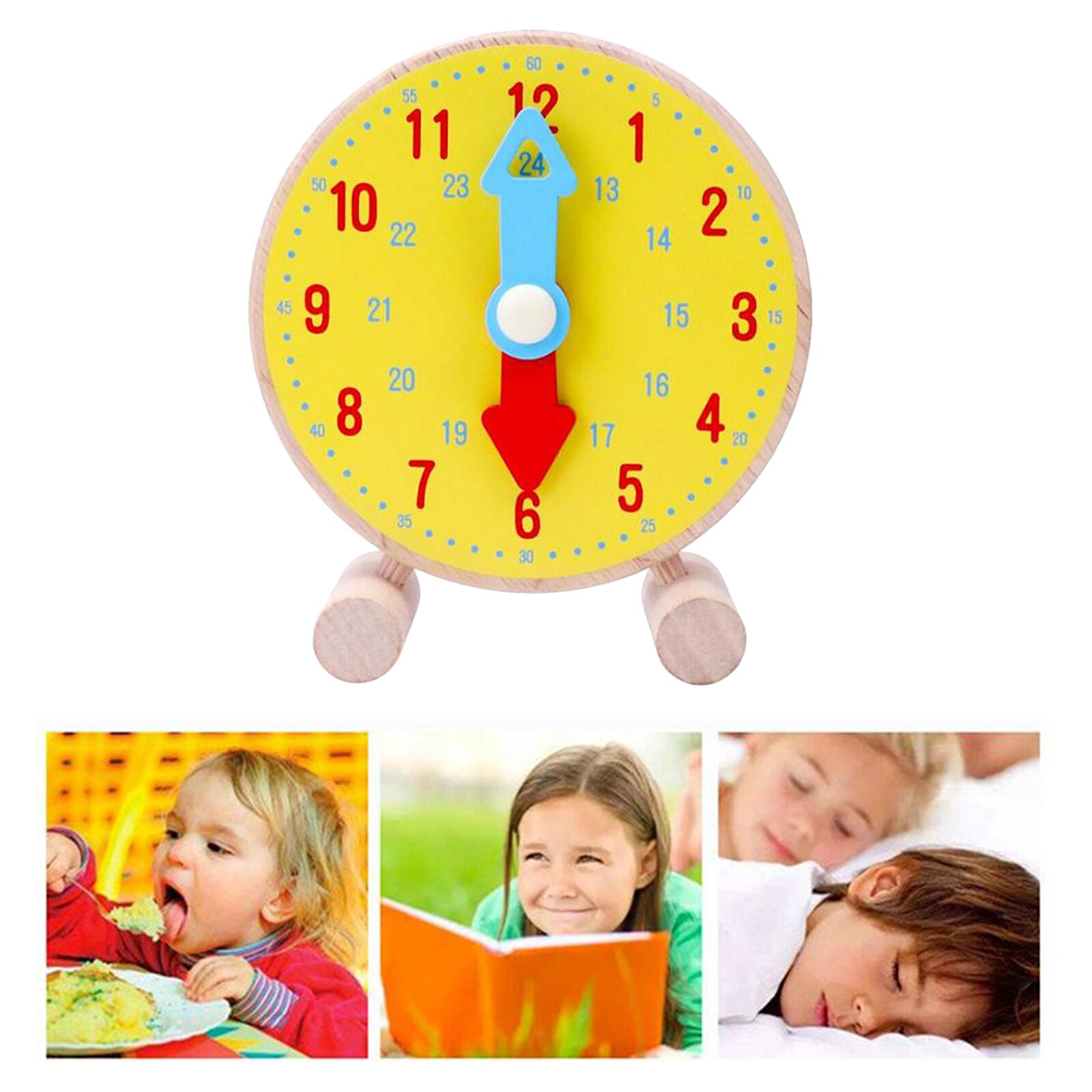 Wooden Teaching Clock Learn To Tell the Time Clock... – Grandado