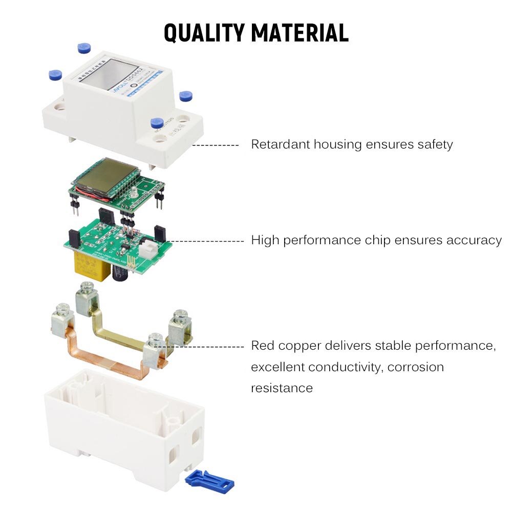 Digital Electric Energy Meter Single Phase DIN Rail Electricity Meter One Phase Two Wire Multifunction Electrical Meter