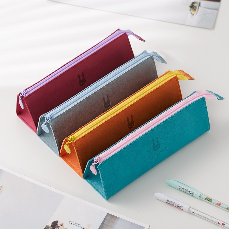 Estuche de lápices conciso de color sólido para chicas, estuches de lápices escolar para niñas, papelería, bolsa de lápices de lona, estuche escolar