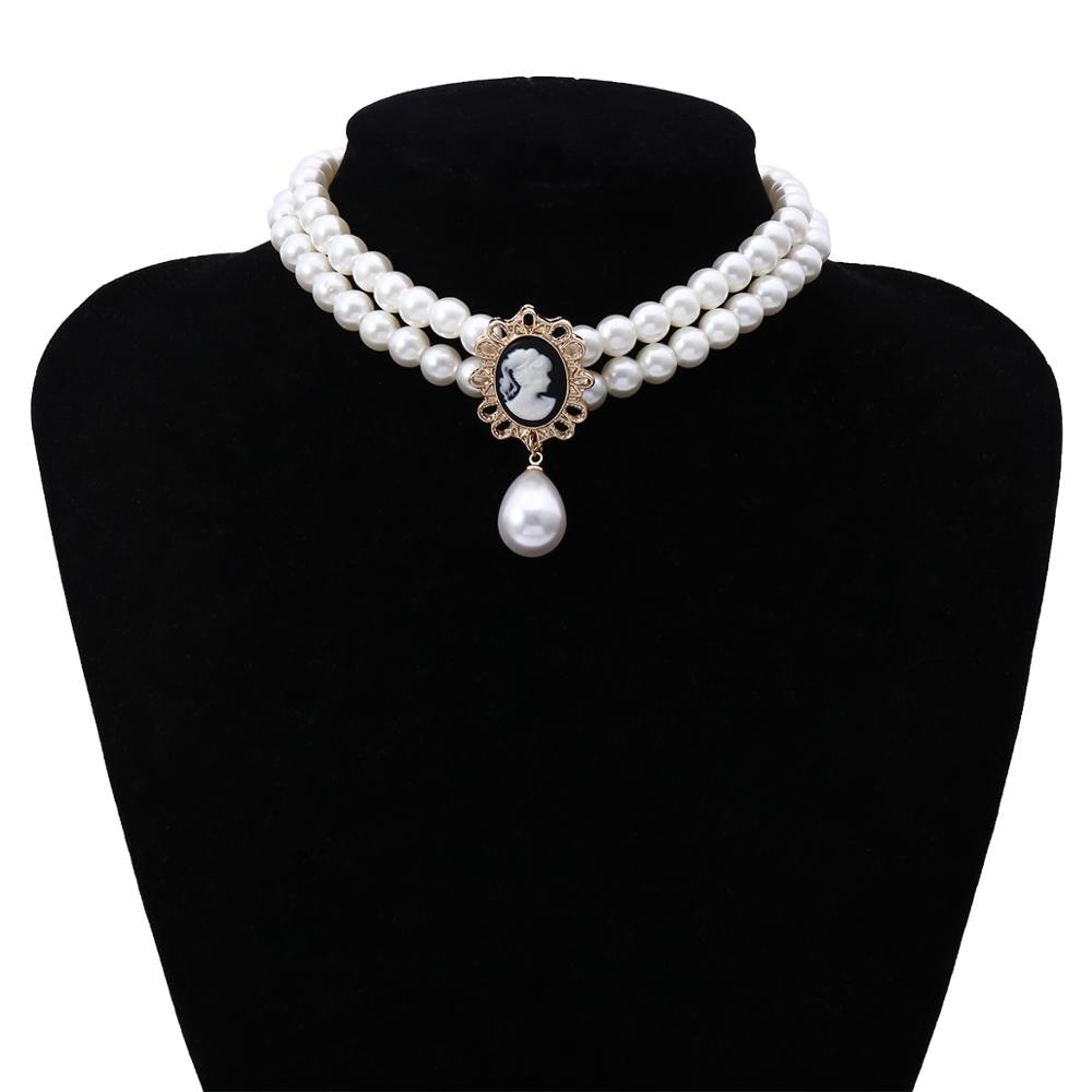 SHIXIN Layered Short Pearl Choker Necklace for Women White Beads Necklace Wedding Jewelry on Neck Lady Pearl Choker Collar