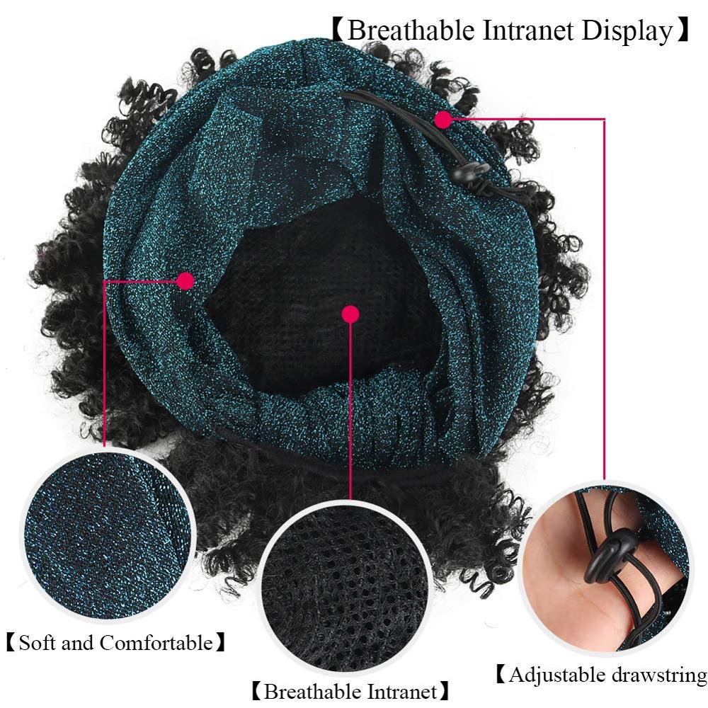 Afro Puff Turban Synthetic Wig Short Kinky Curly Headwrap Drawstring Wrap-wig 2 in 1 Updo Head-Wrap Wig for Black Women