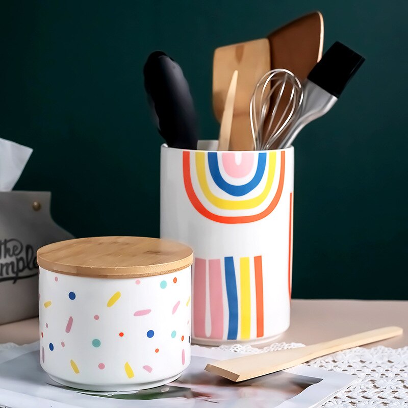Frasco de armazenamento cerâmico colorido dampproof garrafas de armazenamento cozinha cerâmica selo pote cereais café chá tempero tanque com cobertura