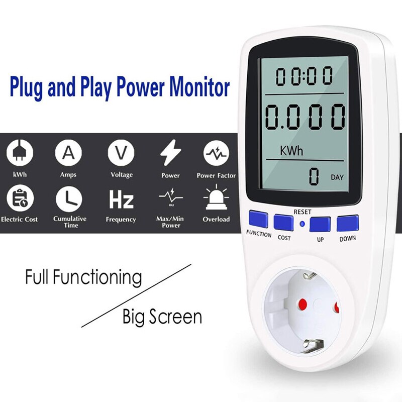 Power Analyzer Energy Meter Measuring Socket Digital Power Meter Wattmeter Watt Monitor Electricity Consumption Analyzer Monitor