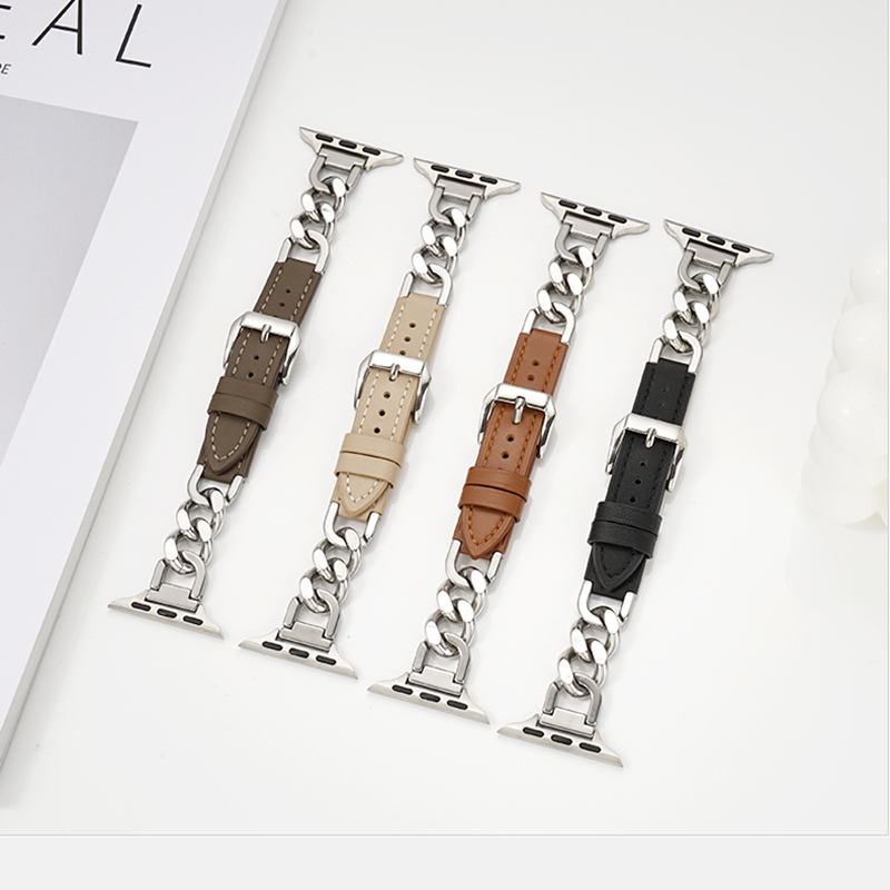 Correa de cuero para Apple Watch 10 Band 46mm 42mm 44mm 40mm 41mm 45mm pulsera de acero inoxidable para mujer iWatch Series 9 8 SE 7 6 cinturón