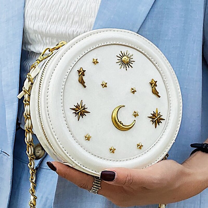 sternenklar Himmel runden Leder Schulter Tasche Pro Frauen Damen Geldbeutel und Handtaschen weiblich kreisförmig Crossbody Bote Tasche