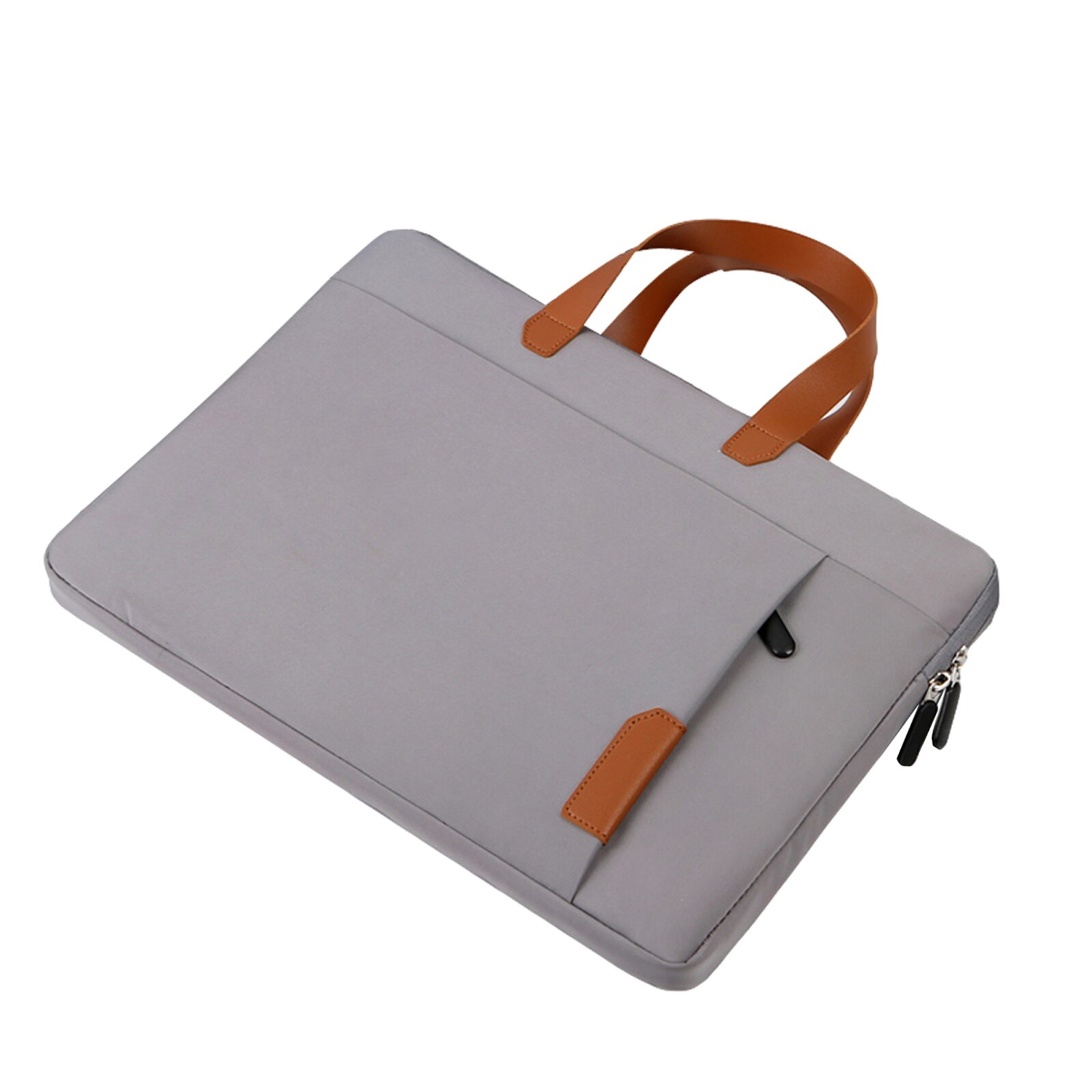 Portable Waterproof Oxford Cloth Laptop Bag Double Zippers Closure Anti-collision Handbag with Front Pocket 14 inch: Gray