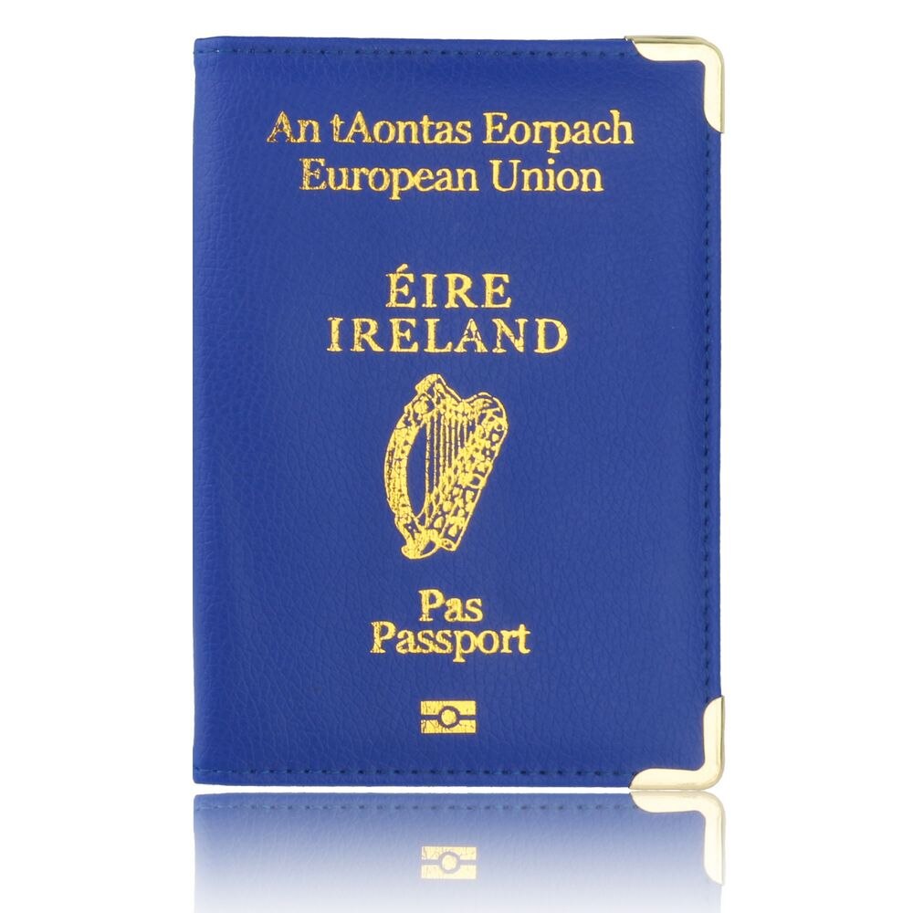 TRASSORY Litchi Pattern European Union Ireland Leather Passport Cover Women Holder with Copper Angle: Blue