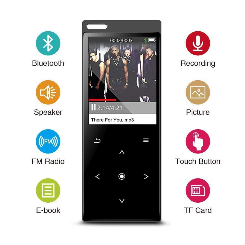 Mp4 -afspiller bluetooth 4.1 indbyggede højttaler touch-knap  mp3 mp4 musikafspiller med fm-radio, optager, understøtter sd-kort op  to 128gb