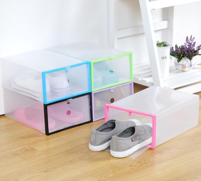 2PC Shoe Organizer Shoe Storage Box Plastic Shoe Box Transparent Rangement Chaussure Shoe Cabinet Make Up Organizer Plastic Box