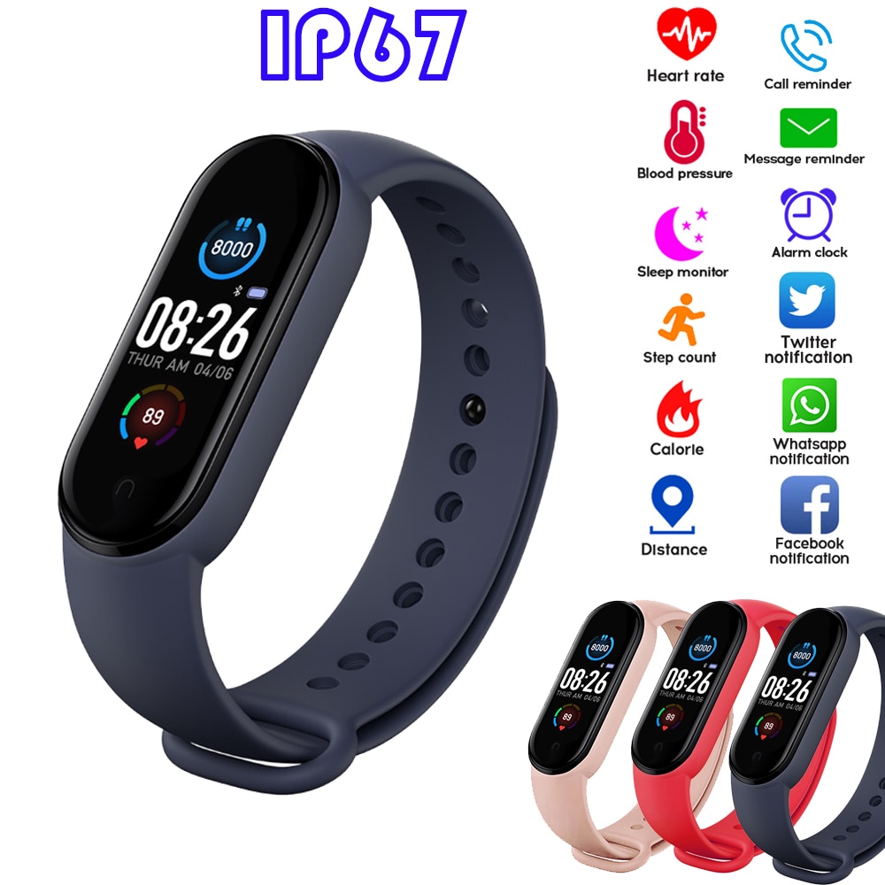 Bijgewerkt M5 Smart Armband Mannen Vrouwen Fitness Band Tracker Polsband IP67 Waterdichte Sport Slimme Horloge Spelen Muziek Voor Adriod Ios