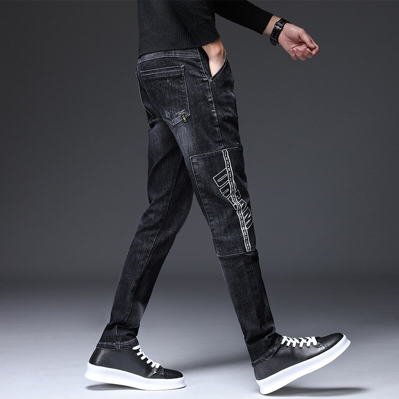 Heren denim jeans heren gekreukt gewassen 100%  katoenen dunne denim heren jeans ritssluiting knoopsluiting vijf-pocket jeansbroek