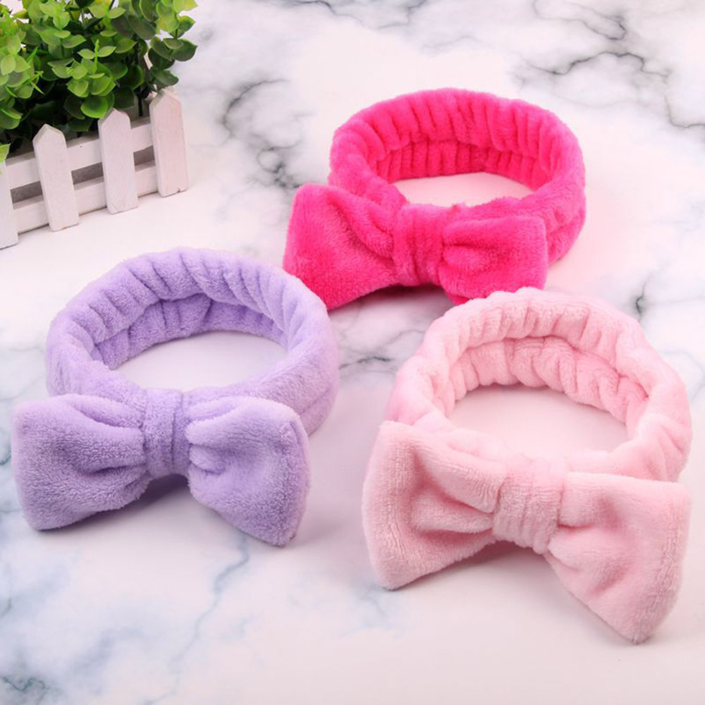 Cinta para el pelo con lazo de lana Coral para mujer, bandanas suaves de Color sólido para lavarse la cara maquillaje, turbante de para chicas, accesorios para el cabello