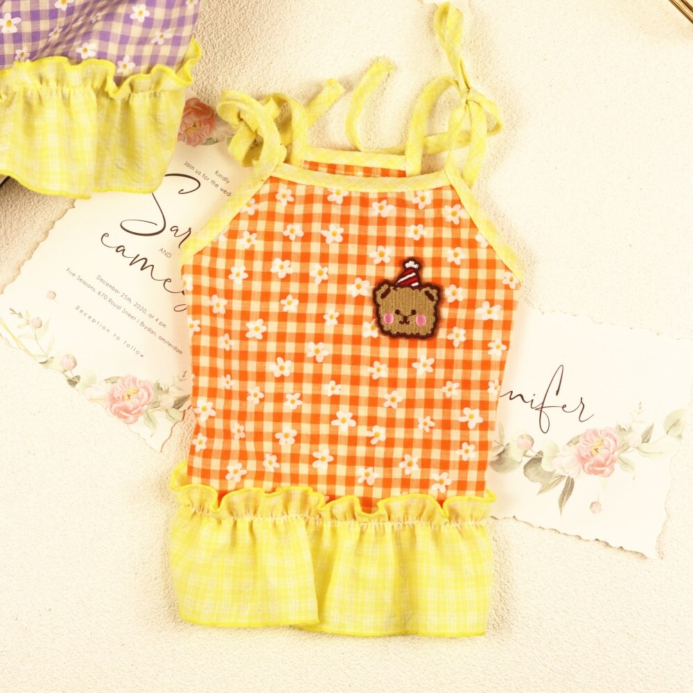 Dog Dress Summer Dog Clothes Small Floral Pattern Dress For Dogs Skirt Princess Dog Wedding Dresses York Pet Spring Dress: orange / L
