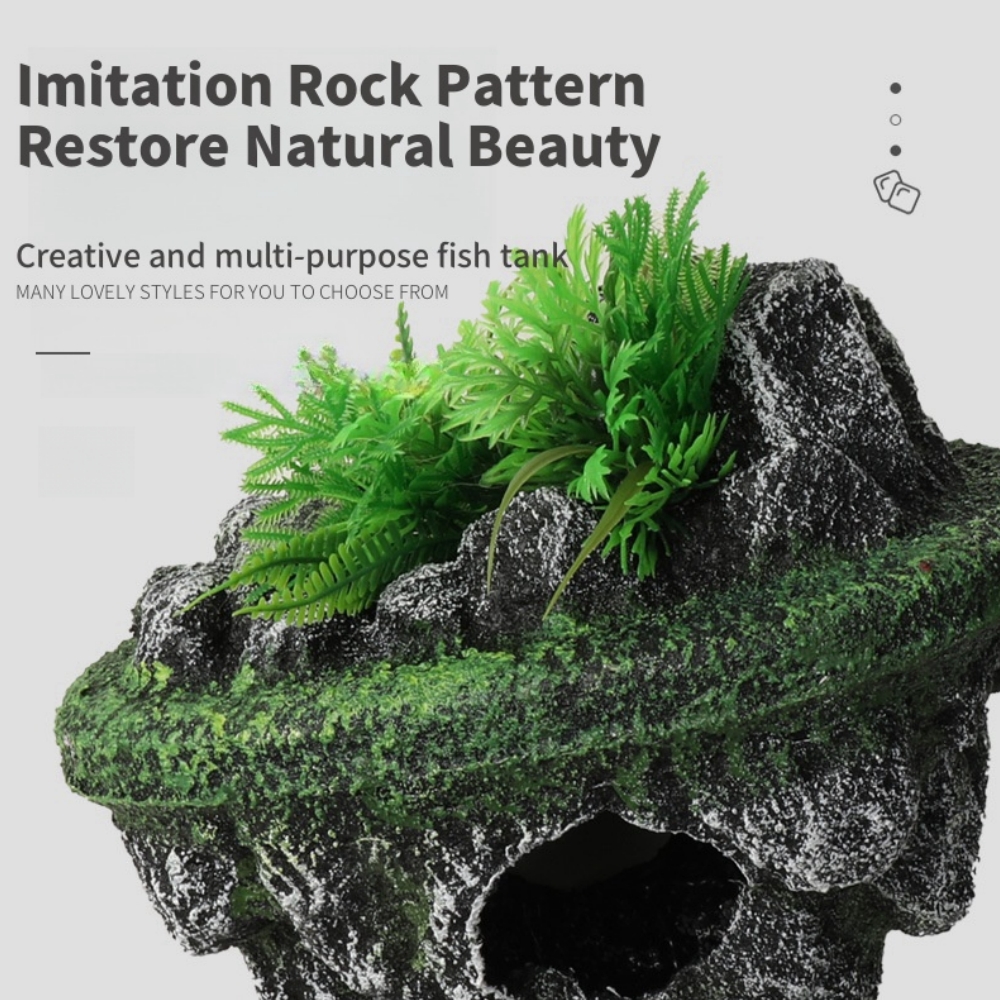 Suspended Island Fish Tank Decorative Floating Stone Simulation Plants Caverns Crafts Ornaments Aquarium Accessories