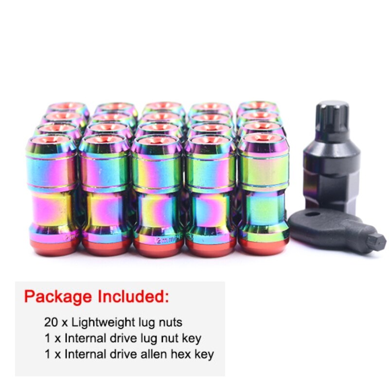 20pcs/set 44mm racing Steel Wheel Lock Lug Nuts Neo Chrome Concealed Heptagon Formula Steel Wheels