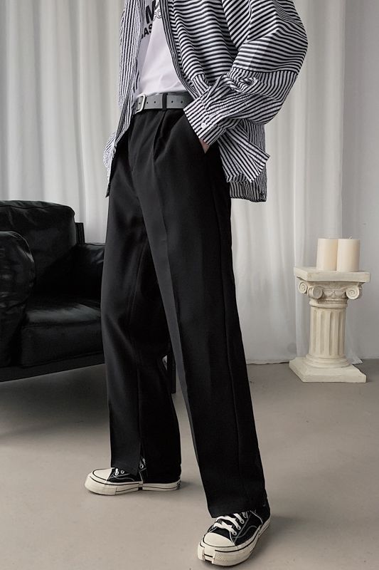IEFB/ropa para hombre, pantalones de traje negro de color liso caseros, pantalones holgados de de otoño con bolsillos 9Y1689