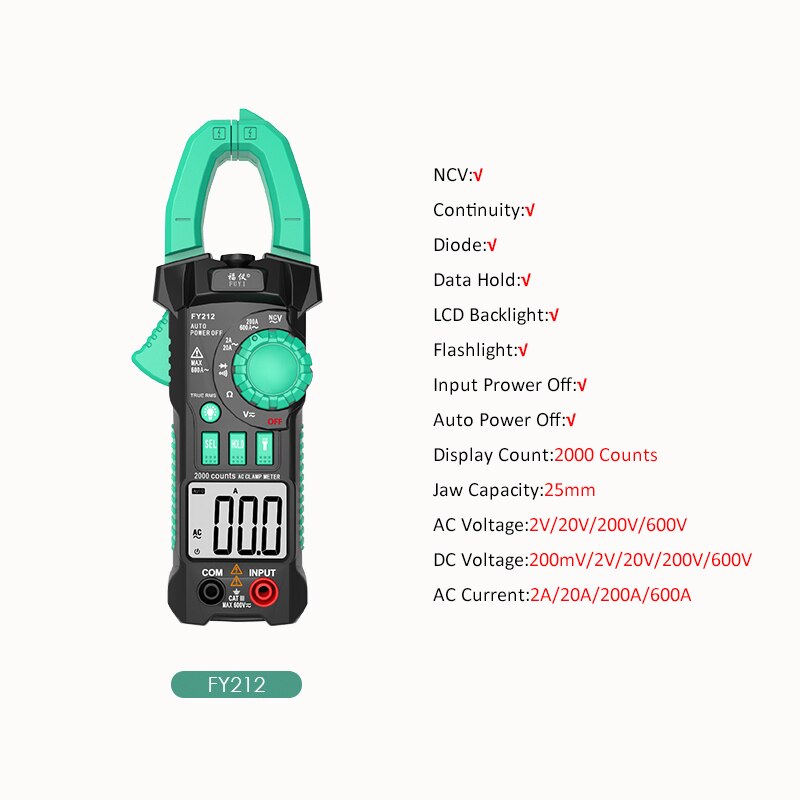 DC Clamp Meter Multimeter Clamp Meter Non-Contact 6000 Count Clamp Multimeter True RMS NCV Multimeter Clamp DC AC Current Tester: FY212