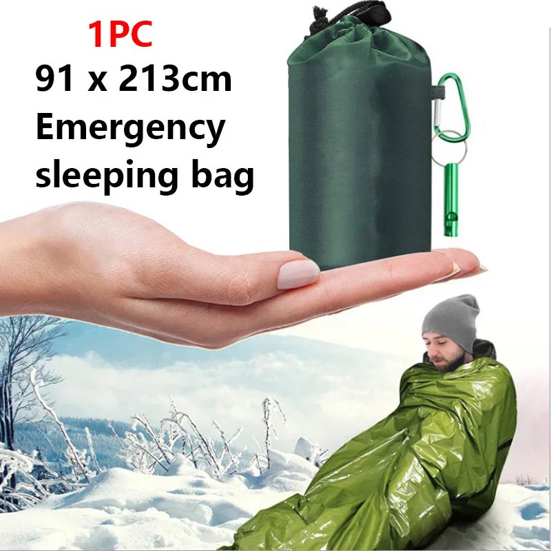 Portátil impermeável Emergency Survival Sleeping Bag, Thermal Bivy Sack, Mylar Blanket, First Aid Rescue Kit, Caminhadas e Camping Gear: Prateado