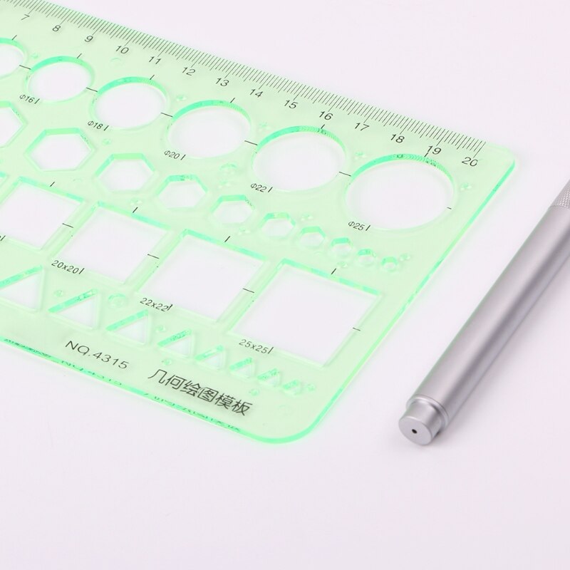 Círculos geométricos de plástico, cuadrados, hexagonal, plantilla triangular, regla de dibujo, herramienta B2EF