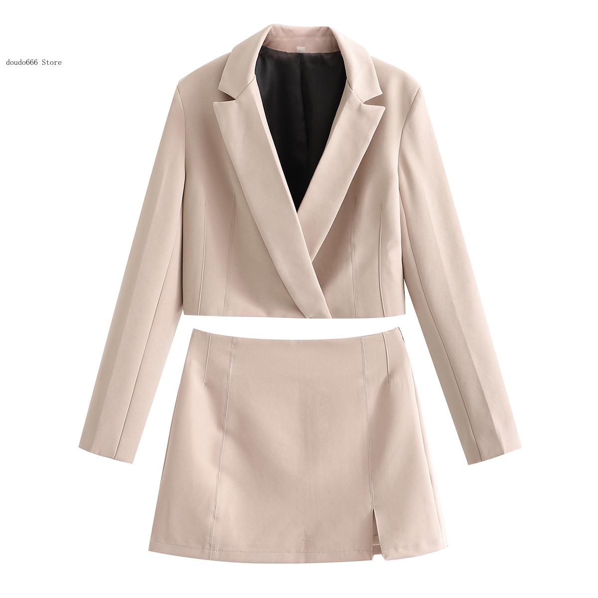 High Chic Lady 2 Piece Set Women Blazer Set Two Piece Set Women Suits Cropped Blazer and Mini Skirt