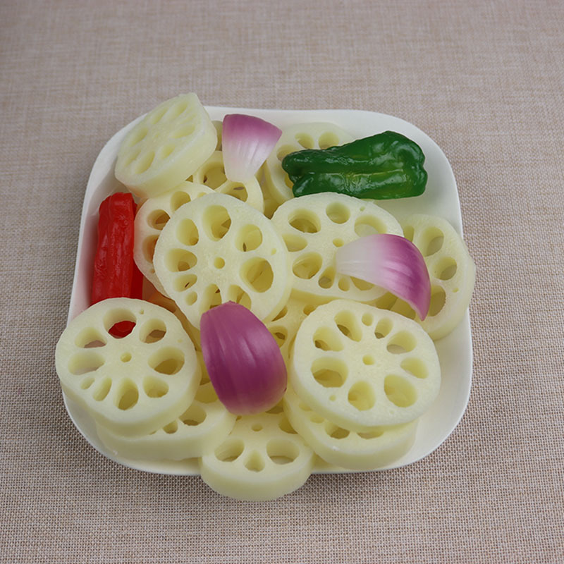 Kunstige fødevarer og grøntsager simulering lotus rod stykke, vegetabilsk lotus rod model gryde fad dekoration rekvisitter