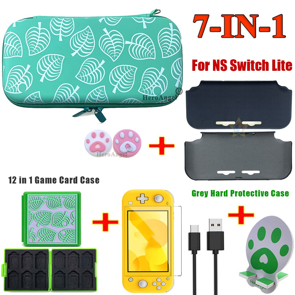 Bolsa verde 7 en 1 para Nintendo Switch Lite, Mini consola Estuche de transporte, bolsa protectora de viaje con estuche de tarjetas de juego: Lite Bag 7IN1 C