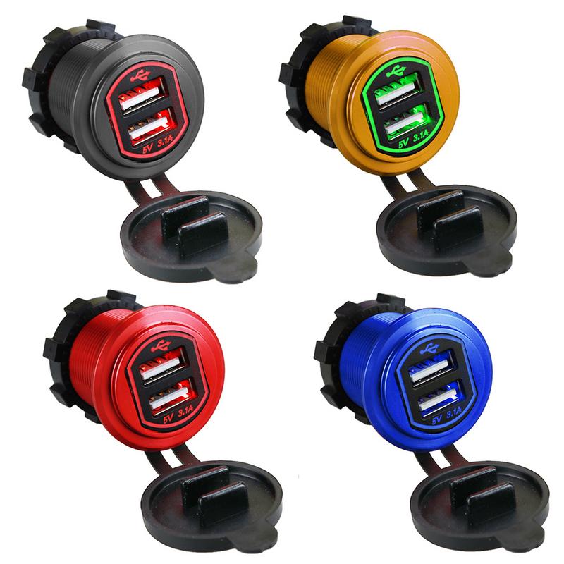 Metalen aluminium behuizing 3.1a snelladende dubbele usb-autolader gemodificeerde motorfiets autolader aluminium motorfietsaansluiting